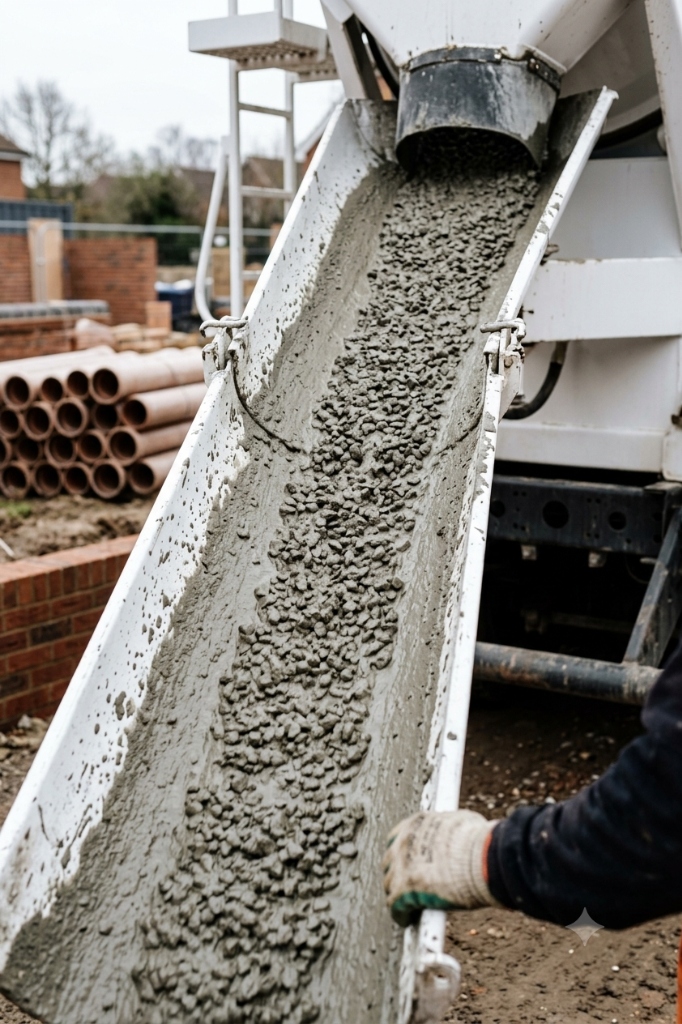 Volumetric Ready Mix Concrete Mixer Truck Chute Pouring Slab Epsom KT19